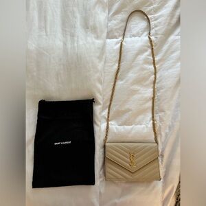 - YSL Cassandre Envelope Chain Wallet in Powder Color